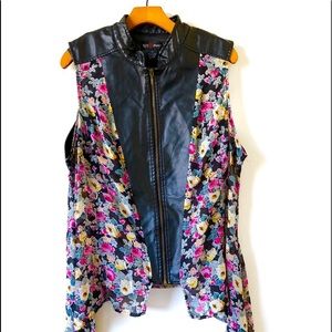 Red Snap Silk and Faux Leather Vest